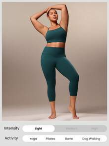 GLOWMODE 21'' FeatherFit™ Plus Size High-Rise Waist Leggings With Side Pockets Low Impact Yoga Daily - Dark Green - View 5
