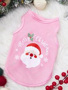 PETSIN 1 pieza Chaleco para mascota con estampado de carta de Papá Noel, color rosa, ropa para mascotas transpirable y amigable con la piel para Navidad - Rosa - Ver 1