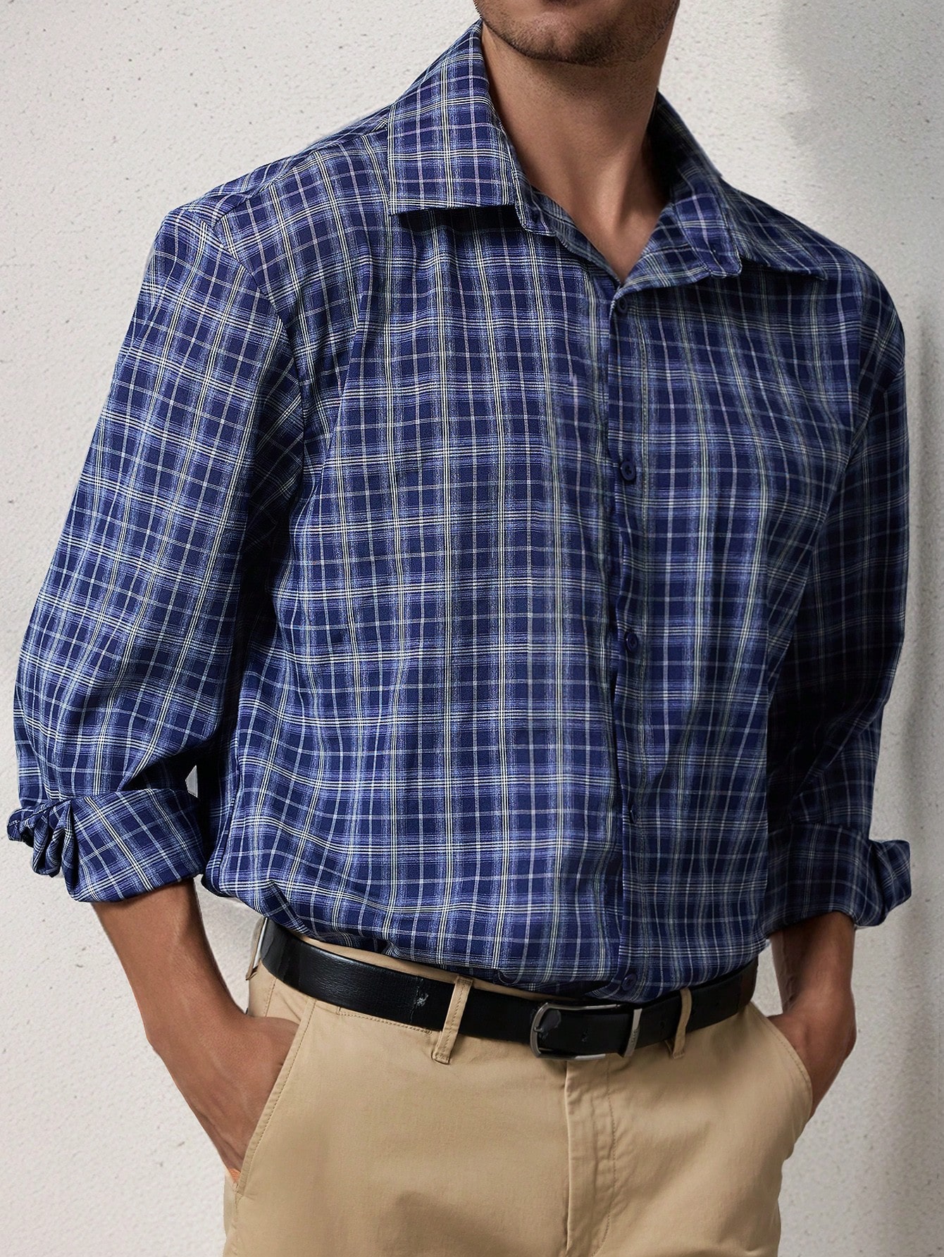 Manfinity Dauomo قميص رجالي كاجوال بأكمام طويلة وط...