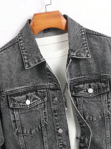 Manfinity Hypemode Men's Casual Street Style Denim Long Sleeve Jacket - Dark Grey - View 3