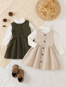 SHEIN 2pcs Baby Girls Cute Sleeveless Dress & Vest Outfit, Princess Style, Comfortable & Versatile