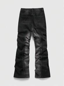 ROMWE MEN Street Life Quần jean ống loe xếp ly đính đá cho nam thường ngày - màu đen - Xem 2