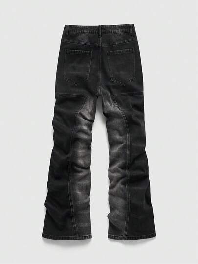 Street Life Jeans décontractés à jambe évasée avec poche plissée ornée de strass pour hommes