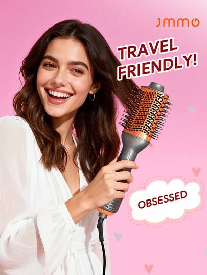 JMMO HAIR One-Step Volumizing Hot Air Brush, Hot Comb, Blow Dryer Brush, Easy Salon-Style, 4 IN 1 Hair Dryer And Styler Volumizer For Drying Straightening Curling Volumizing Hair, Built-In Care For Shiny Hair, Quick Blow Dry, 3 Adjustable Temp, No Tugs, No Tangles & No Snags Curling Brush, Electric Brush For Style All Lengths & Textures, Suitable For Fashion Women Makeup Cosmetic Party Beach Travel Camping Outdoors