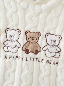 2pcs Girls Plush Jacquard Crew Neck Long Sleeve Top And Pants Pajama Set, Cozy Bear & Letter Pattern, Suitable For Autumn/Winter - Multicolor - View 4