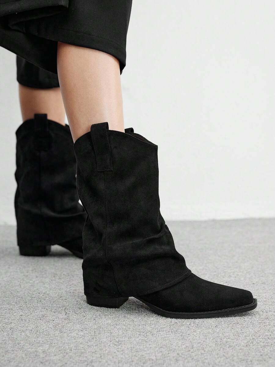 CUCCOO BIZCHIC Black Mid-Calf Boots | Matte Premium Leather-Look | Chunky Heel For Comfort | Minimalist Workwear Style | 2 Pairs, Luxury Synthetic - Black - View 1