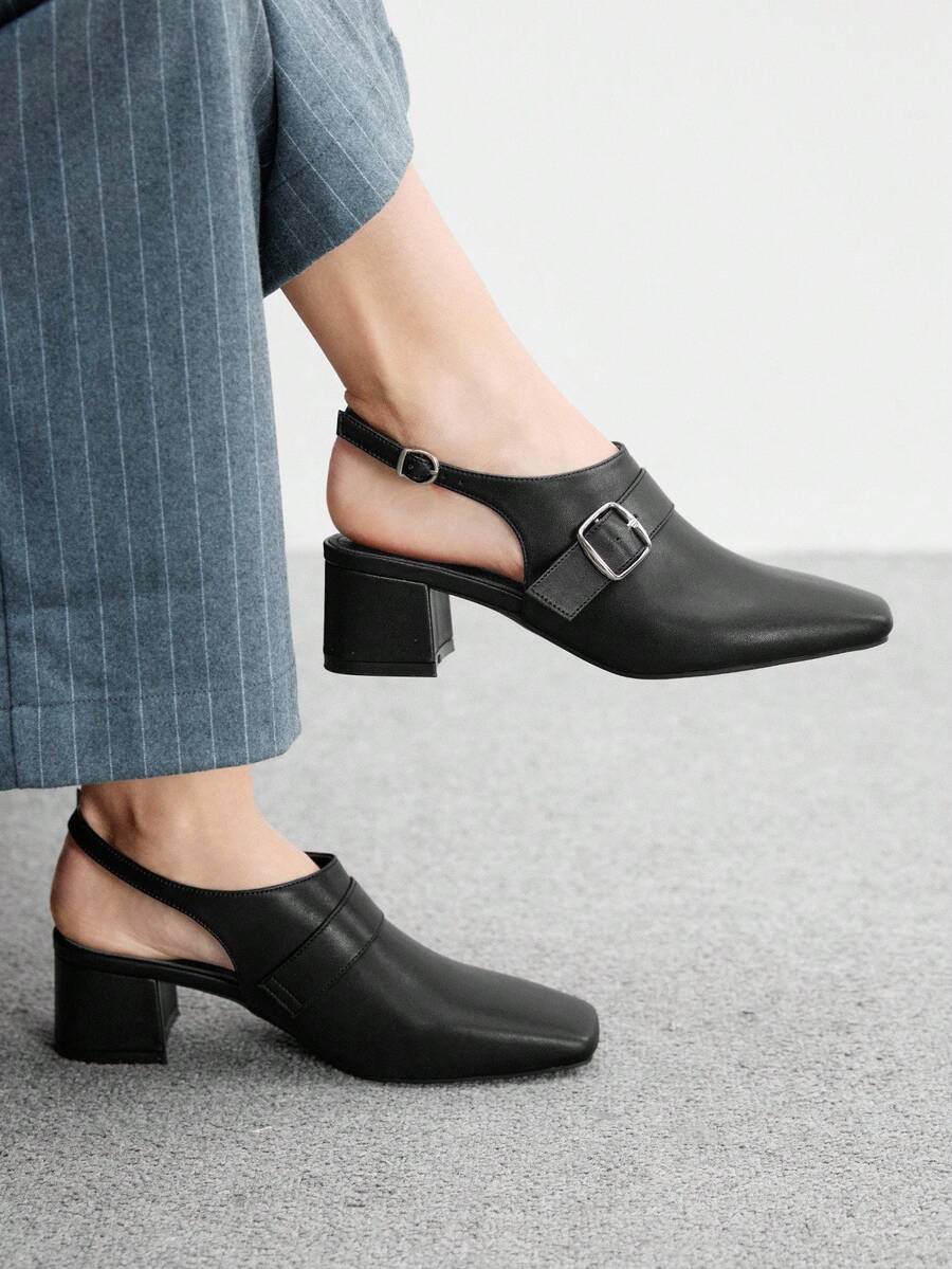 CUCCOO BIZCHIC Damskie czółenka na wysokim obcasie z klamrą, modne, do noszenia na co dzień - Czarne - Zobacz 1