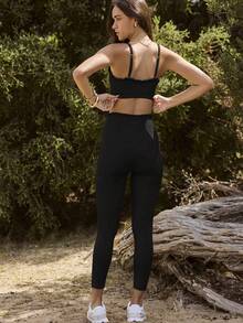 Aralina Leisurwear Ruffle Trim Sleeveless High Waisted Workout Crop And Legging Two Pieces Set - Black - View 2