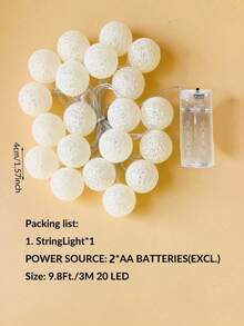 1pc 1.5/3m Home Decor Enchanting Plastic Wire Ball  Led Fairy Light, Battery Powered Indoor Room Wall Decor Spherical String Light, Creating A Comfortable Atmosphere, Suitable For Bedroom Decor, Wedding Decor, Party Decor,Camping Tent Decor Light - White - View 12