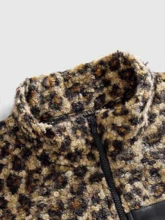 Street Life Chaqueta casual de hombre con estampado de leopardo, parches y bolsillos con cremallera, estilo callejero y punk, para otoño/invierno