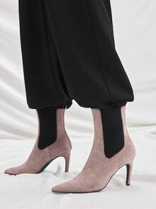 Mnmlis Ghete de damă cu toc înalt și vârf ascuțit, la modă, cu blocuri de culoare - Kaki - Vizualizare 1