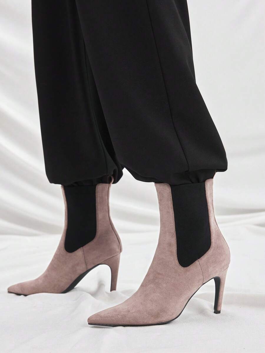 Mnmlis Ghete de damă cu toc înalt și vârf ascuțit, la modă, cu blocuri de culoare - Kaki - Vizualizare 1