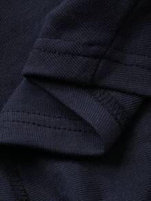 DAZY Women's Lace Patchwork Tie-Up Cropped Long Sleeve Top, Elegant & Sexy T-Shirt - Navy Blue - View 7