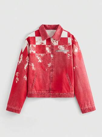 Street Life Men's Autumn Plaid Long Sleeve Zip-Up Casual Denim Jacket