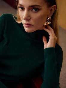 MOTF PREMIUM WOMEN MOCK NECK SLIM FIT SWEATER - Dark Green - View 3