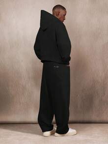 SUMWON Bộ quần áo hoodie và quần jogger dáng hộp thiết yếu cho trang phục mặc nhà thoải mái, giản dị trong mùa đông - màu đen - Xem 2