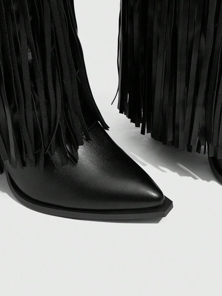 CUCCOO SZL Cuccoo Pointed Toe Thigh High Chunky Heel Tall Boots, Sexy Riding Boots For Women