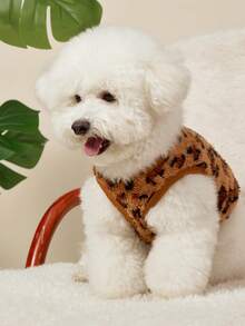 PETSIN 1pc Pet Cat And Dog Universal Fashionable Brown Leopard Print Double-Sided Elastic Plush Comfortable Warm Open Button Dog Sleeveless Jacket