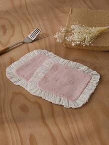 粉色、米色、杏色荷叶边刺绣棉质杯垫，精致咖啡杯垫，隔热垫，保护桌面