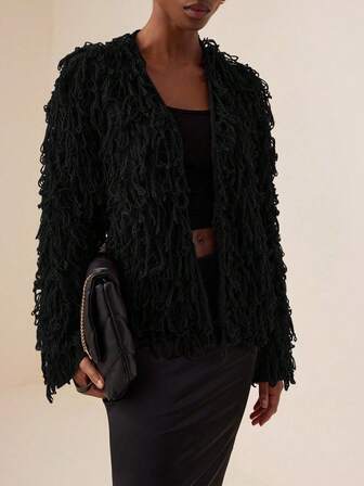 Vesra Enfärgad coil stickad kofta, långärmade toppar