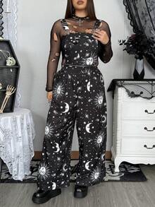 Whyspr Große Größen Jumpsuit in dunklem Stil mit Sonnenmotiv für Damen - Schwarz - Übersicht 4