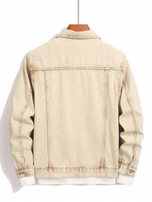 Manfinity Homme Men's Casual Denim Long Sleeve Jacket, Street Fashion Style Beige Jacket - Apricot - View 2