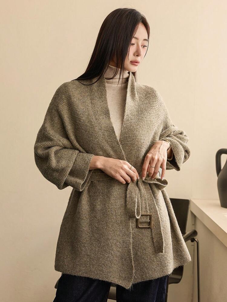 Women's Elegant Cardigan Sweater, Casual Business Style, Waist Cinched, Suitable For Autumn And Winter
