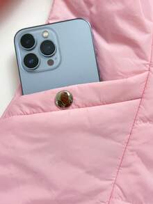 Elamini 女士休闲时尚百搭口袋收腰加厚外套，适合秋冬季外出、通勤和聚会 - 粉色 - 查看 6