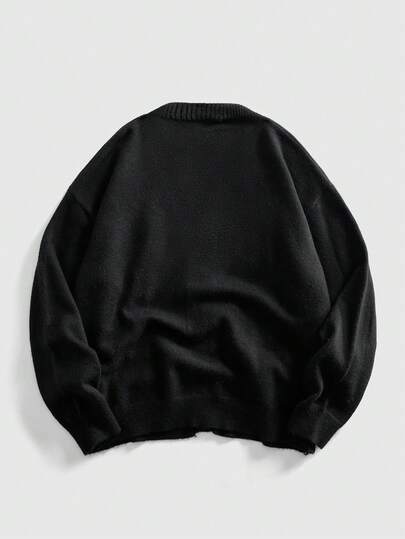 Goth Men's V-Neck Front Opening Long Sleeve Cross Knitted Casual Versatile Retro Cross Sweater