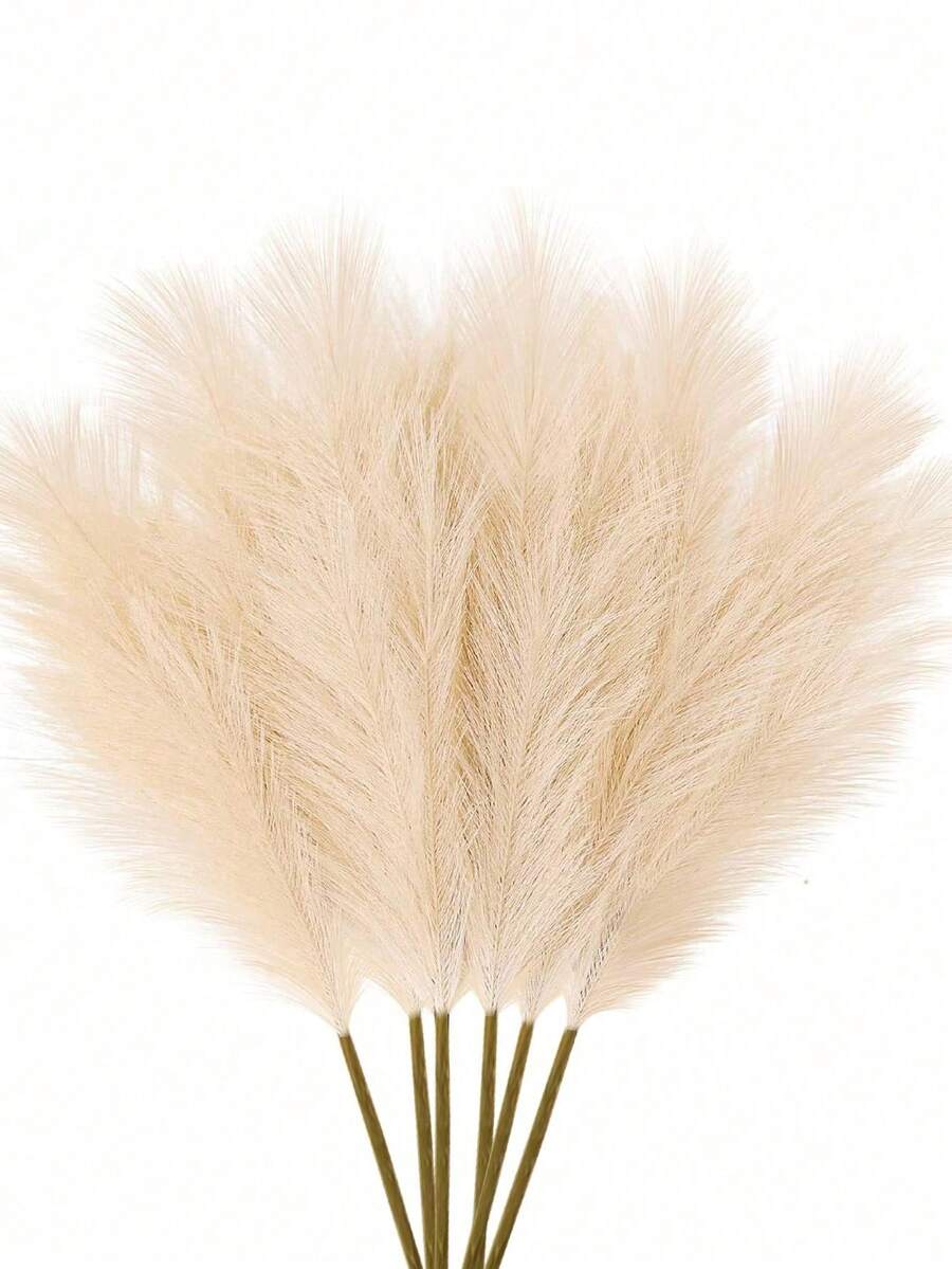 10Pcs/20Pcs-Artificial Reed Grass Boho Decor Faux Pampas Grass Large Tall Fluffy Artificial Fake Flower Bulrush Reed Grass For Vase Filler Farmhouse Home Kitchen Bohemian Decoration, Room, Wedding Party Decor (Beige), Valentine's Day, Gift,Fall Decor,Autumn,Fake Plants - Beige - View 1