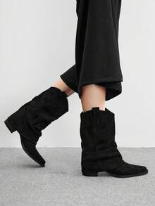 CUCCOO BIZCHIC Black Mid-Calf Boots | Matte Premium Leather-Look | Chunky Heel For Comfort | Minimalist Workwear Style | 2 Pairs, Luxury Synthetic - Black - View 4