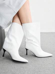 CUCCOO BIZCHIC 女士尖头时尚日常高跟中筒靴 - 白色 - 查看 5