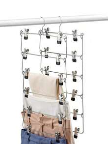 6-Layer Multifunctional Clothes Hanger With Clips For Pants And Skirts, Black, 1pc - Silver - View 5