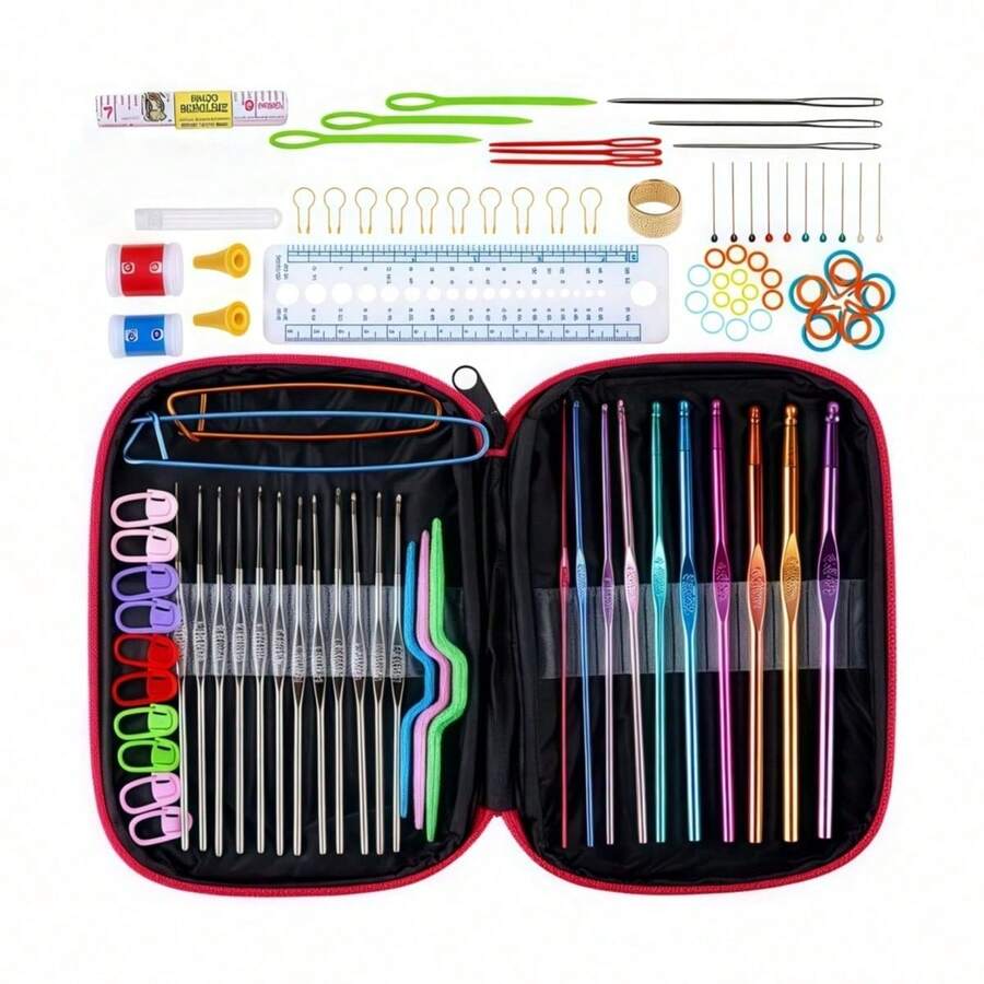 100 piezas Juego de Ganchos de Ganchillo con Caja de Almacenamiento, Juego de Agujas de Ganchillo con Agujas de Tejer, Marcadores de Puntada, Estuche para Ganchos de Ganchillo y Accesorios de Ganchillo para Manualidades de Ganchillo, Los Ganchos de Ganchillo de Varios Tamaños se Pueden Usar para Hacer Encaje DIY, Bufandas, Posavasos, Suéteres, Muñecas, etc., Mangos Ergonómicos de Agarre Suave Juego de Agujas de Tejer y Accesorios de Agujas de Ganchillo Juego de Ganchillo Completo para Principiantes y Amantes Experimentados del Ganchillo - Multicolor - Ver 1