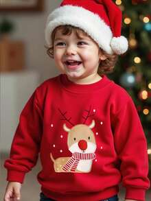 Baby Jungen Bequeme Mode Lässig Niedlich Kreative Weihnachten Rentier Muster Langarm Rundhals Sweatshirt, Herbst/Winter Weihnachtsoutfit