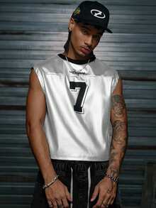 AXEPEAK Men's Knitted Casual Loose Sleeveless Printed Numeric Tank Top, Fashion & Daily Wear - Silver - View 5