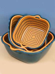 6/2 件套，滤水篮，双层沥水篮，塑料滤水篮，可重复使用的洗衣篮，厨房家用滤水篮，果蔬清洗篮，厨房用品，厨房小工具，厨房配件 - 彩色 - 查看 7