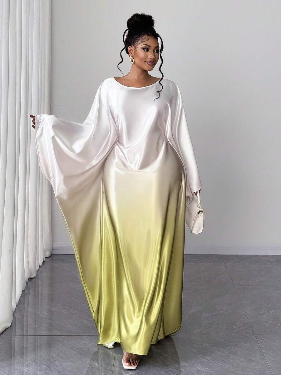 Maweii 加大码渐变色长袍，时尚、优雅、百搭 - 彩色 - 查看 1