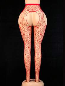 ChaseTheNight Red Open Crotch Bodystocking, Featuring Geometric Mesh Pattern To Ignite Intimate Moments - Red - View 7