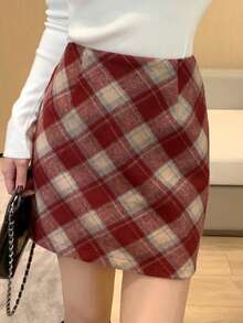 DAZY 女士格子迷你裙，休闲又青春 - 紅色 - 查看 6