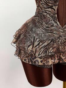 Amplova Women's All-Over Print Hollow Out Backless Sexy Sleeveless Bodysuit Leopard Print Dress