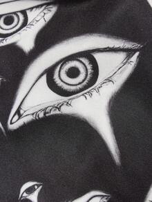 ROMWE MEN Anime Sudadera con capucha de moda para hombres con estampado de ojos oscuros, top de manga larga - Negro - Ver 4