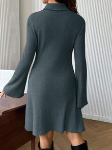 Cheriluna Maternity Umstandskleid mit Rollkragen, weiten Ärmeln und Rippstruktur, einfarbig, Lässig, Herbst - Graublau - Übersicht 2