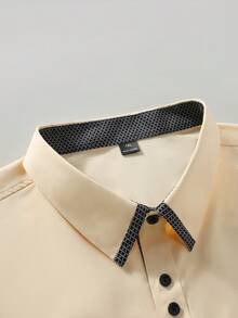 Manfinity Mode Plus Size Men's Spring/Autumn Business Commute Plaid Print Long Sleeve Shirt - Yellow - View 7