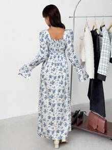 SHEIN 少女休闲简约舒适碎花后背系带长袖连衣裙 - 彩色 - 查看 2
