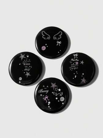 4pcs Anime Inspired Vintage Minimalist Gothic Style Fashion Accessories Set - Black Bat, White Wings, Bow, Star, Pink Swirl, Silver Brooch Pins, Suitable For Sisters, Best Friends, Women, Daily Wear, Holiday Gifts
