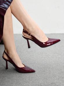 CUCCOO BIZCHIC 女士尖头细高跟鞋勃艮第酒红色后带简约通勤日常百搭高跟鞋 - 中紫紅色 - 查看 5