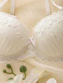 DelicateAllure Underwire, Molded Cup, High Support, Lift & Enhance, Delicate Lace, Mesh Inset, Innocent, Romantic, Elegant, Refined Ladies Bra - White - View 6
