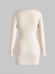 ROMWE Avant Y2K Chic Leopard Print Faux Fur Vest & V-Neck Long Sleeve Dress Set - White - View 4