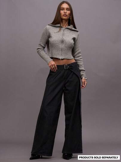 MUSERA Pantalon large à pans enveloppants avec ceinture, lavage foncé. Tenue de sortie pour l'automne, l'hiver, la nuit. Streetwear mignon, sexy et chic pour la rentrée scolaire, le printemps et l'été.